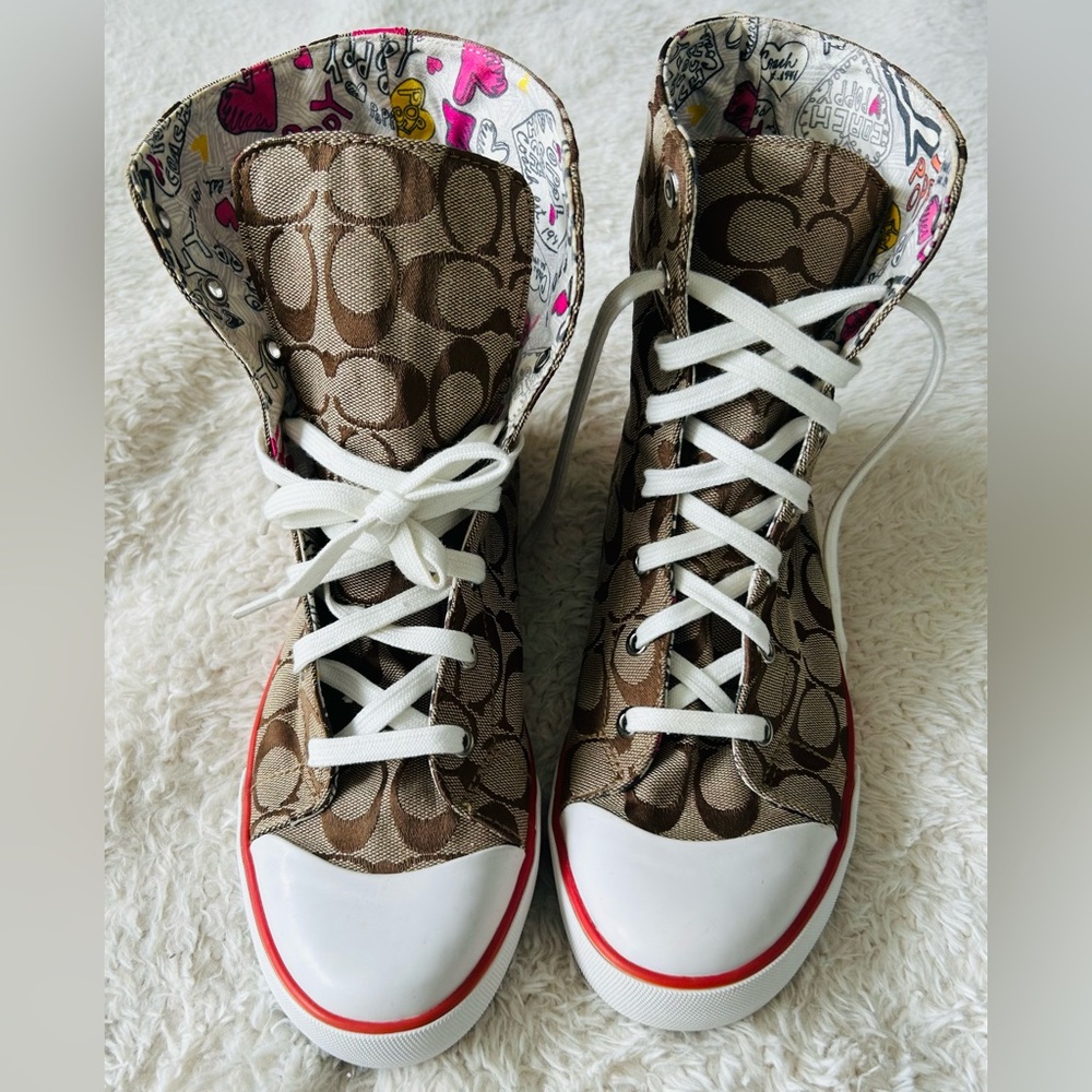 Coach Bonney Sneakers Womens Logo Fold Colorful High Tops Shoes Size 10 B - Picture 2 of 9